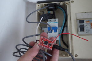 The Moteino with the Energy Monitor shield connected