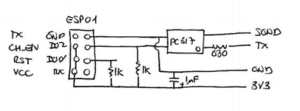 The ESP01 module is supposed to be connected with the antenna to the right, over the PC817 optocoupler